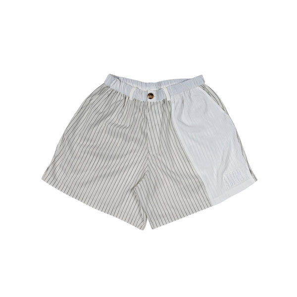 White Pinned Stripped cut deep Shorts